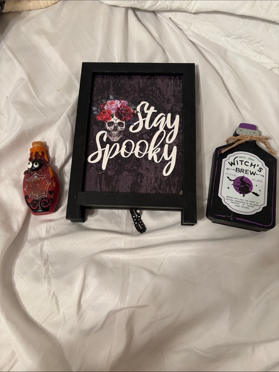 Other - Stay Spooky Framed Sign with Floral Skull - Black & Purple